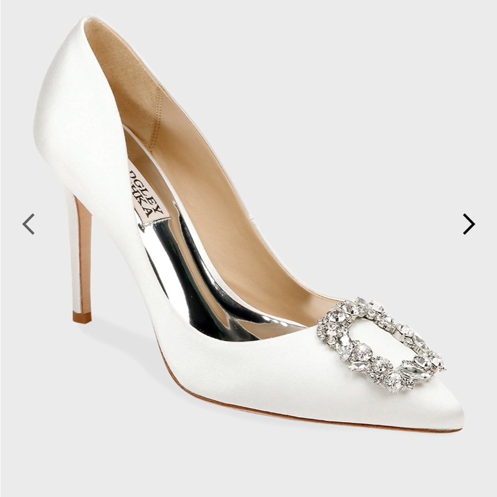 Badgley Mischka White Heels with Crystal Detail Bridal Wedding or Rehearsal